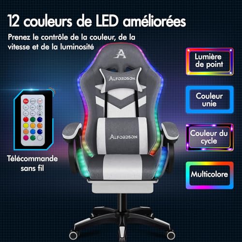 Chaise Gaming ALFORDSON LED Ergonomique avec Massage, Éclairage RVB et Support Lombaire