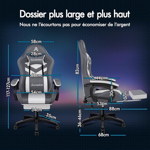 Chaise Gaming ALFORDSON LED Ergonomique avec Massage, Éclairage RVB et Support Lombaire
