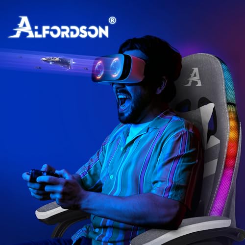 Chaise Gaming ALFORDSON LED Ergonomique avec Massage, Éclairage RVB et Support Lombaire