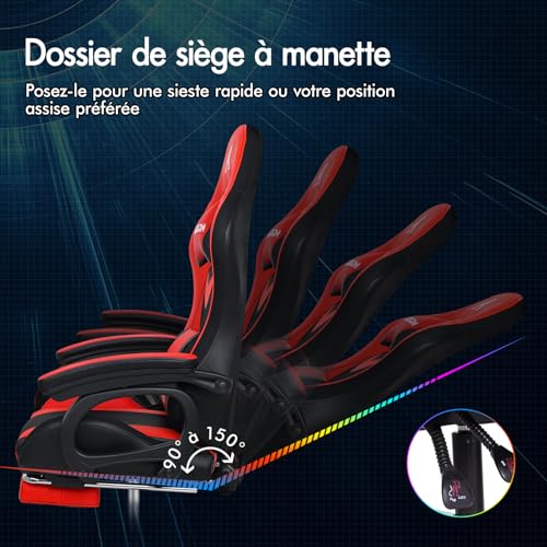 Chaise Gaming Alfordson Ergonomique Rouge & Noir avec LED et Massages