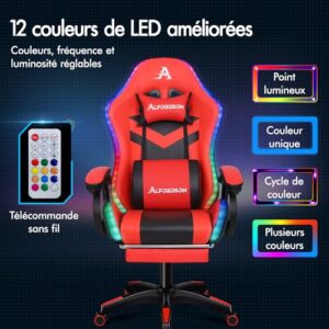 Chaise Gaming Alfordson Ergonomique Rouge & Noir avec LED et Massages