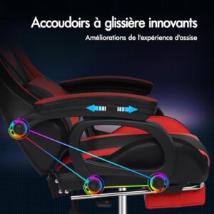 Chaise Gaming Alfordson Ergonomique Rouge & Noir avec LED et Massages