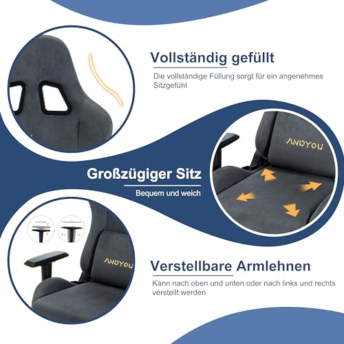 Chaise Gaming Andyou Ergonomique avec Repose-Pieds et Coussin Lombaire – Gris