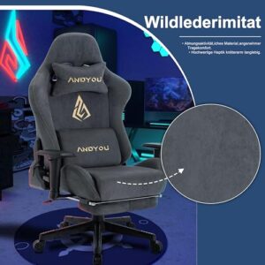 Chaise Gaming Andyou Ergonomique avec Repose-Pieds et Coussin Lombaire – Gris