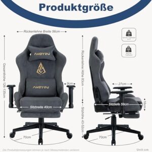 Chaise Gaming Andyou Ergonomique avec Repose-Pieds et Coussin Lombaire – Gris