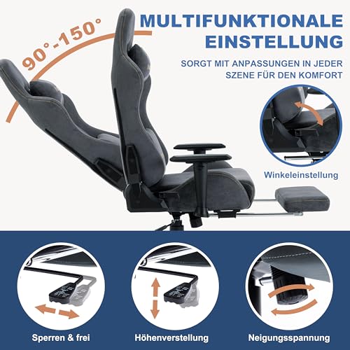 Chaise Gaming Andyou Ergonomique avec Repose-Pieds et Coussin Lombaire – Gris