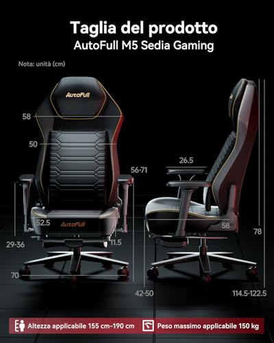 Chaise Gaming AutoFull M5 Ergonomique avec Repose-Pieds et Accoudoirs 4D Noir