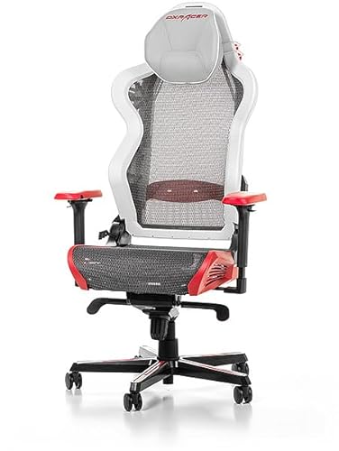 Chaise Gaming DXRacer Air R1S – Maille, Blanc-Rouge-Noir-Gris, Jusqu’à 2m