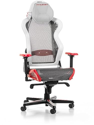 Chaise Gaming DXRacer Air R1S – Maille, Blanc-Rouge-Noir-Gris, Jusqu’à 2m