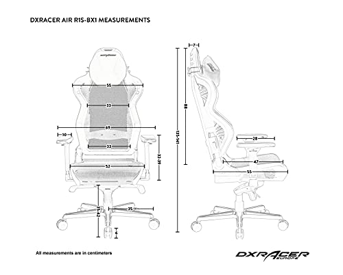 Chaise Gaming DXRacer Air R1S – Maille, Blanc-Rouge-Noir-Gris, Jusqu’à 2m