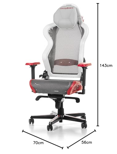 Chaise Gaming DXRacer Air R1S – Maille, Blanc-Rouge-Noir-Gris, Jusqu’à 2m