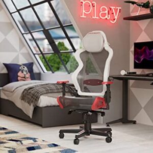 Chaise Gaming DXRacer Air R1S – Maille, Blanc-Rouge-Noir-Gris, Jusqu’à 2m