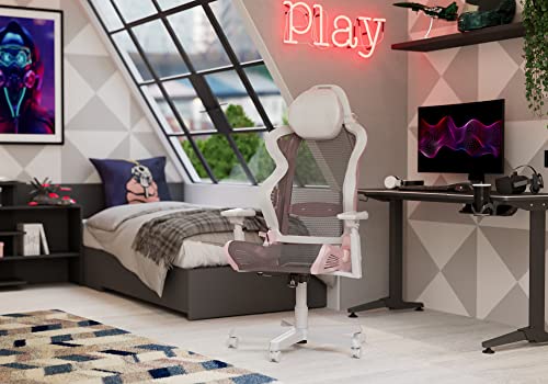 Chaise Gaming DXRacer Air R1S – Nylon Gris-Rose pour Joueurs jusqu’à 2m