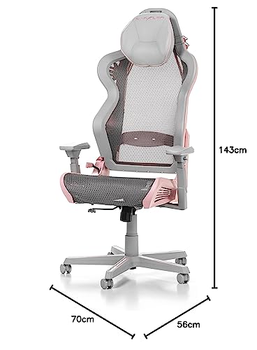 Chaise Gaming DXRacer Air R1S – Nylon Gris-Rose pour Joueurs jusqu’à 2m
