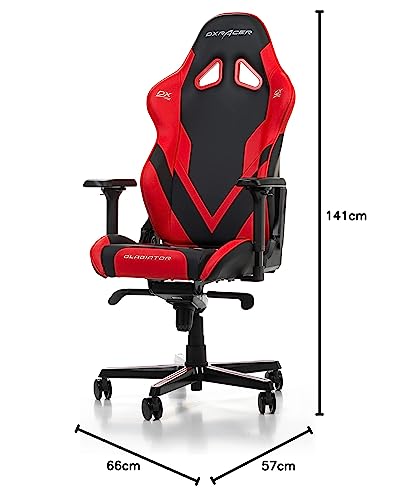 Chaise Gaming DXRacer Gladiator G001 Noir-Rouge, Simili Cuir, Jusqu’à 2m
