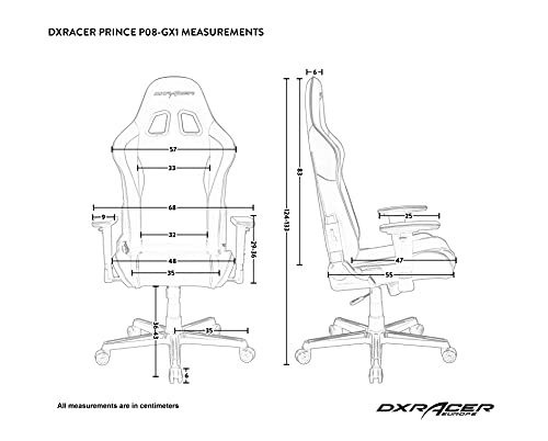 Chaise Gaming DXRacer Prince P08 – Similicuir Noir-Gris, Jusqu’à 1,85 m