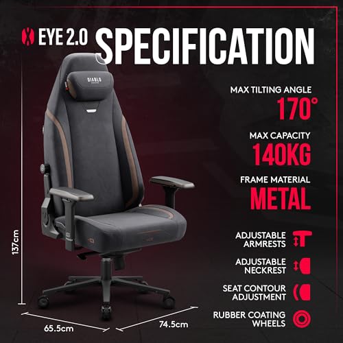 Chaise Gaming Diablo X-Eye 2.0 – Ergonomique, Accoudoirs et Dossier Réglables