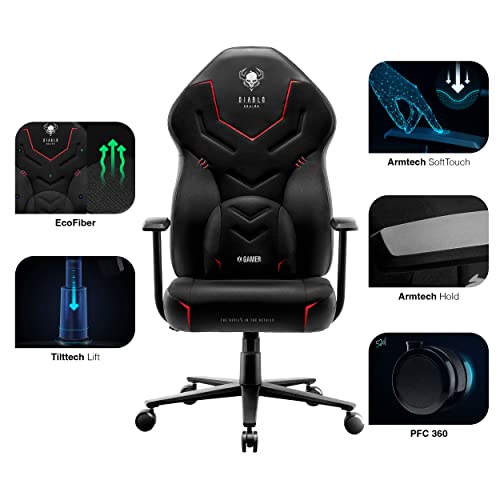 Chaise Gaming Diablo X-Gamer 2.0 Ergonomique avec Accoudoirs et Coussin Lombaire