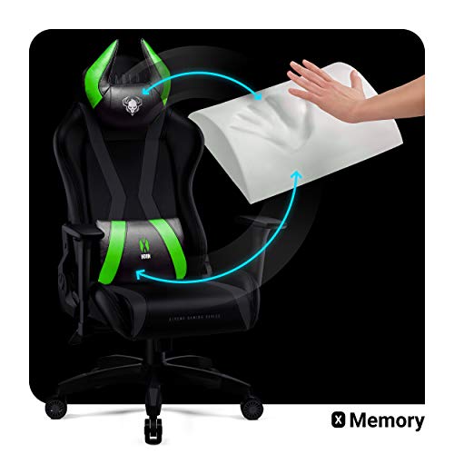 Chaise Gaming Diablo X-Horn Ergonomique Noir-Vert avec Accoudoirs 3D