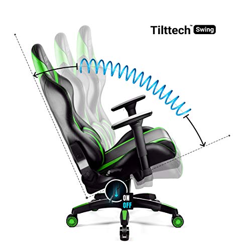 Chaise Gaming Diablo X-Horn Ergonomique Noir-Vert avec Accoudoirs 3D