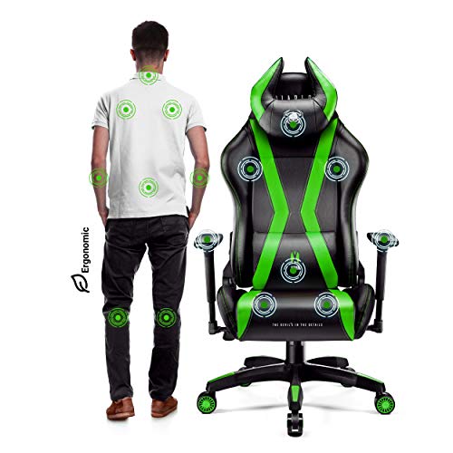 Chaise Gaming Diablo X-Horn Ergonomique Noir-Vert avec Accoudoirs 3D