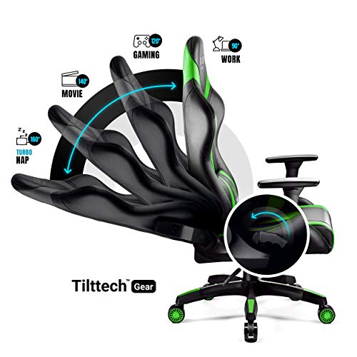 Chaise Gaming Diablo X-Horn Ergonomique Noir-Vert avec Accoudoirs 3D