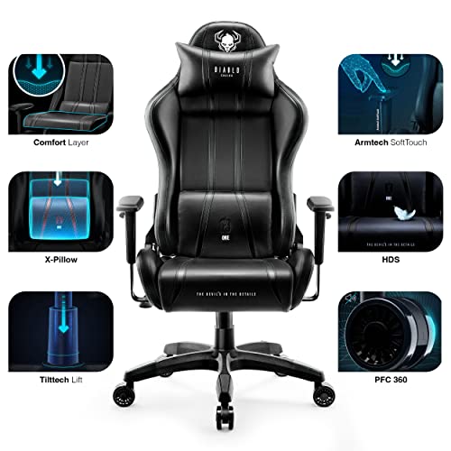 Chaise Gaming Diablo X-One 2.0 Ergonomique XL Noir avec Accoudoirs Réglables
