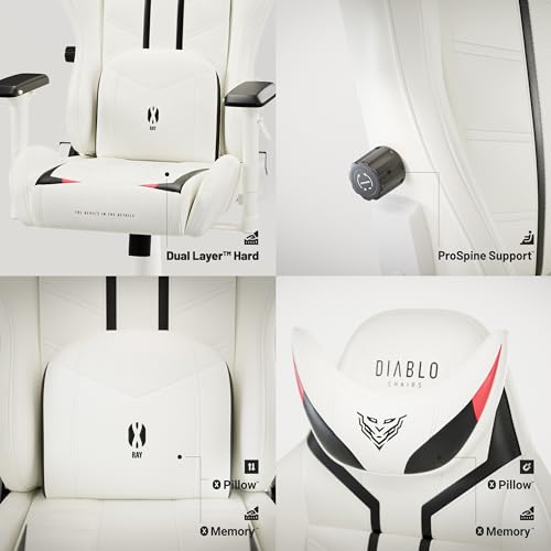 Chaise Gaming Diablo X-Ray Ergonomique Blanc-Noir, Accoudoirs 4D, 150 kg