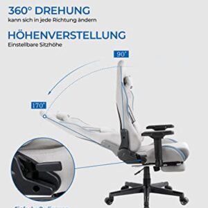 Chaise Gaming Dowinx avec Support Lombaire Massant et Repose-Pieds Cendre