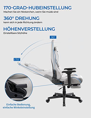 Chaise Gaming Dowinx avec Support Lombaire Massant et Repose-Pieds Cendre