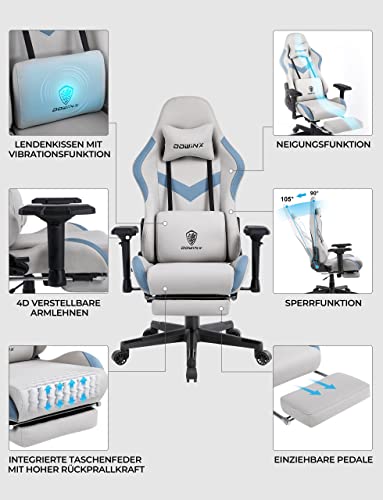 Chaise Gaming Dowinx avec Support Lombaire Massant et Repose-Pieds Cendre