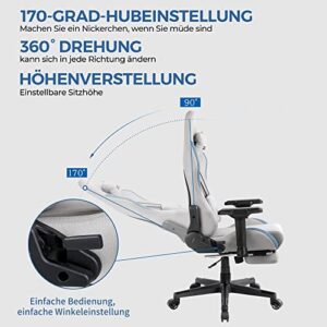Chaise Gaming Dowinx avec Support Lombaire Massant et Repose-Pieds Cendre