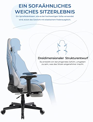 Chaise Gaming Dowinx avec Support Lombaire Massant et Repose-Pieds Cendre