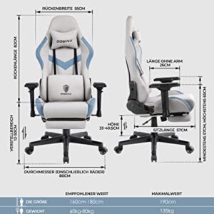 Chaise Gaming Dowinx avec Support Lombaire Massant et Repose-Pieds Cendre