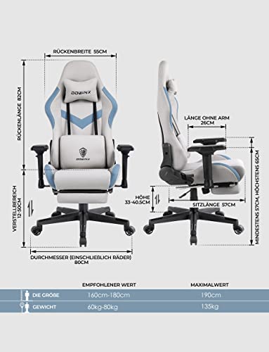 Chaise Gaming Dowinx avec Support Lombaire Massant et Repose-Pieds Cendre