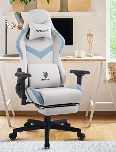 Chaise Gaming Dowinx avec Support Lombaire Massant et Repose-Pieds Cendre