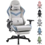 Chaise Gaming Dowinx avec Support Lombaire Massant et Repose-Pieds Cendre