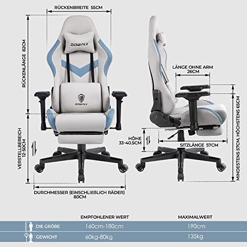 Chaise Gaming Dowinx avec Support Lombaire Massant et Repose-Pieds Cendre