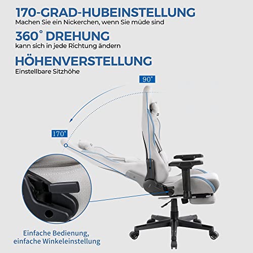 Chaise Gaming Dowinx avec Support Lombaire Massant et Repose-Pieds Cendre