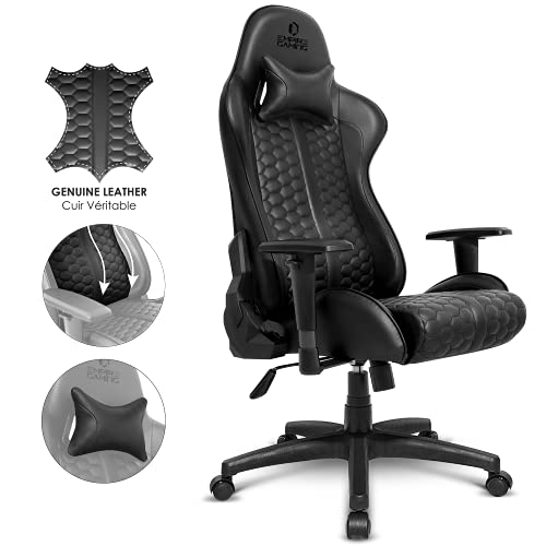 Chaise Gaming EMPIRE GAMING Black Edition – Cuir Véritable Ergonomique