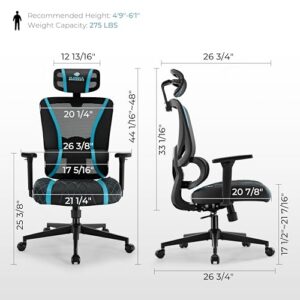 Chaise Gaming EUREKA ERGONOMIC avec Dossier Inclinable et Accoudoirs 3D