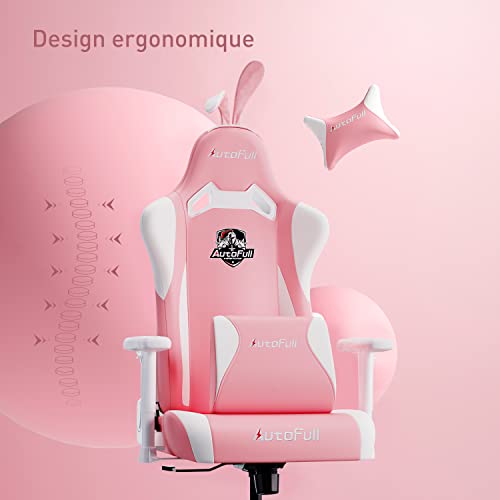 Chaise Gaming Ergonomique AutoFull Rabbit Ear Rose avec Soutien Lombaire Ajustable