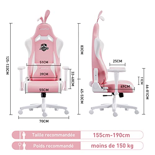 Chaise Gaming Ergonomique AutoFull Rabbit Ear Rose avec Soutien Lombaire Ajustable