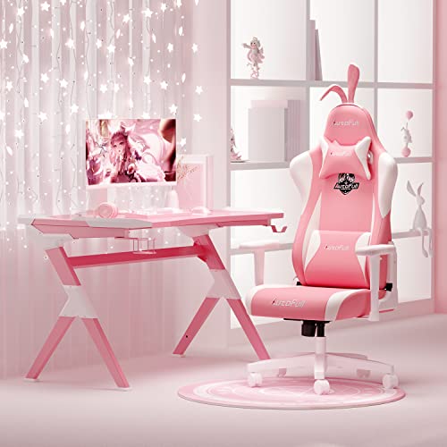 Chaise Gaming Ergonomique AutoFull Rabbit Ear Rose avec Soutien Lombaire Ajustable