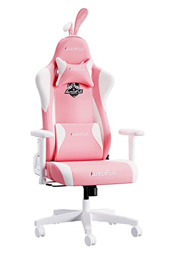 Chaise Gaming Ergonomique AutoFull Rabbit Ear Rose avec Soutien Lombaire Ajustable