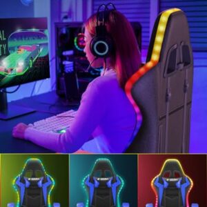 Chaise Gaming Ergonomique Bigzzia avec LED, Dossier Réglable, Bleu