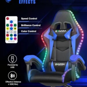 Chaise Gaming Ergonomique Bigzzia avec LED, Dossier Réglable, Bleu