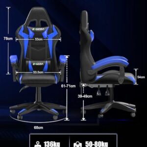 Chaise Gaming Ergonomique Bigzzia avec LED, Dossier Réglable, Bleu