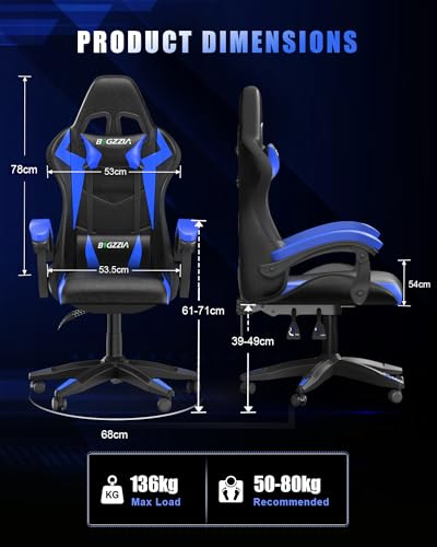 Chaise Gaming Ergonomique Bigzzia avec LED, Dossier Réglable, Bleu