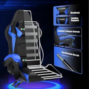 Chaise Gaming Ergonomique Bigzzia avec LED, Dossier Réglable, Bleu